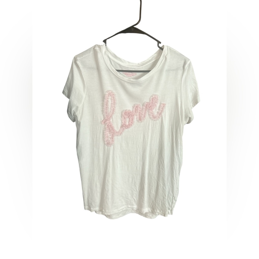 Victorias Secret Womens Love Tee White Embellished Lace Size L